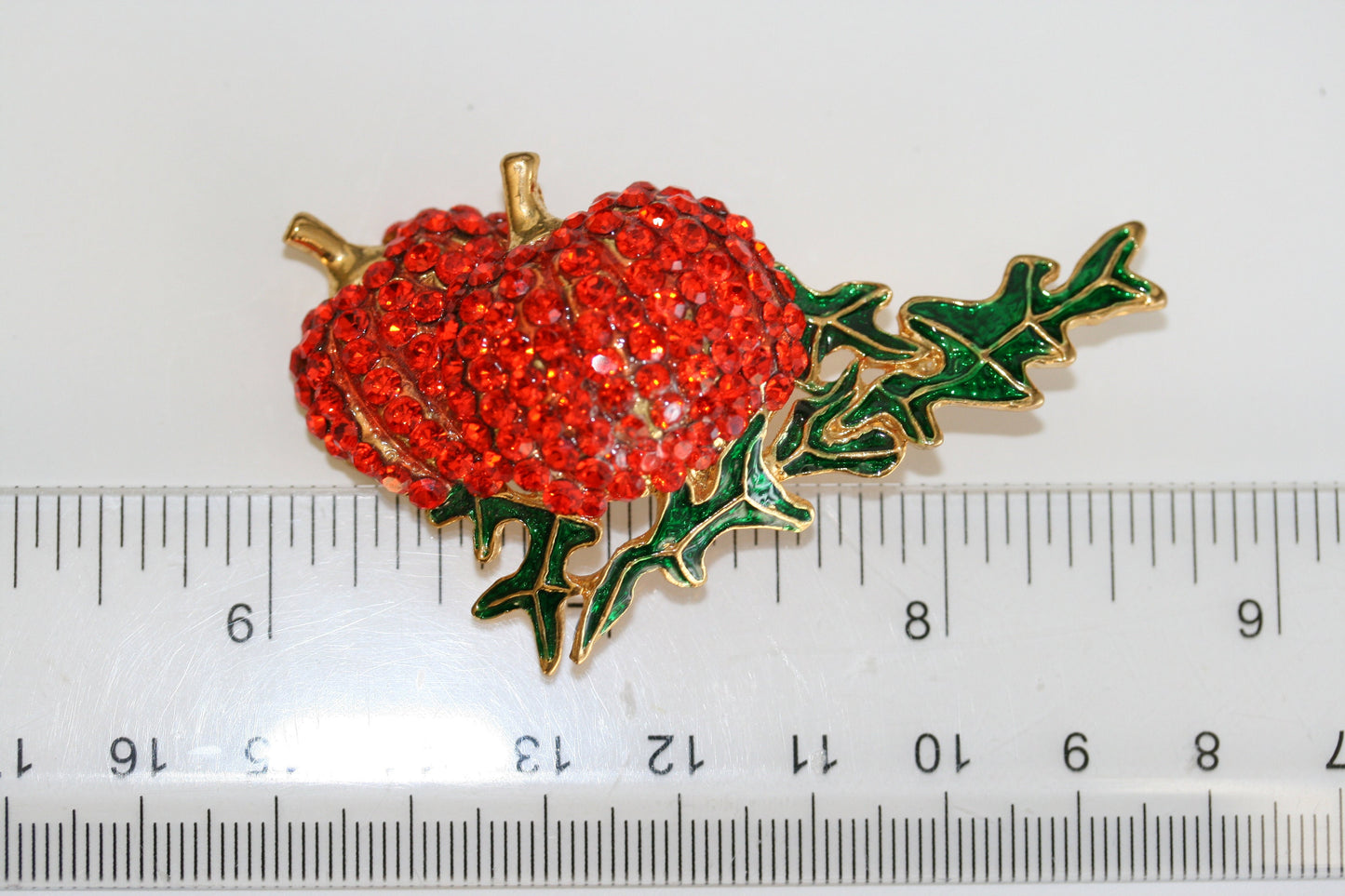 Gold Tone PUMPKIN Pin Brooch Rhinestone Autumn Fall Thanksgiving Jewelry