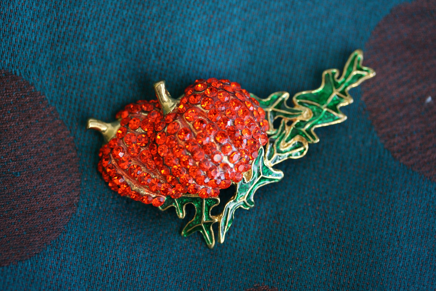 Gold Tone PUMPKIN Pin Brooch Rhinestone Autumn Fall Thanksgiving Jewelry