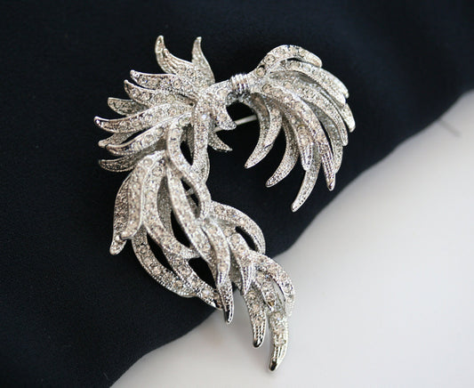 Vintage antique silver bow brooch pin, Unique Rhinestone Classic Fashion brooch