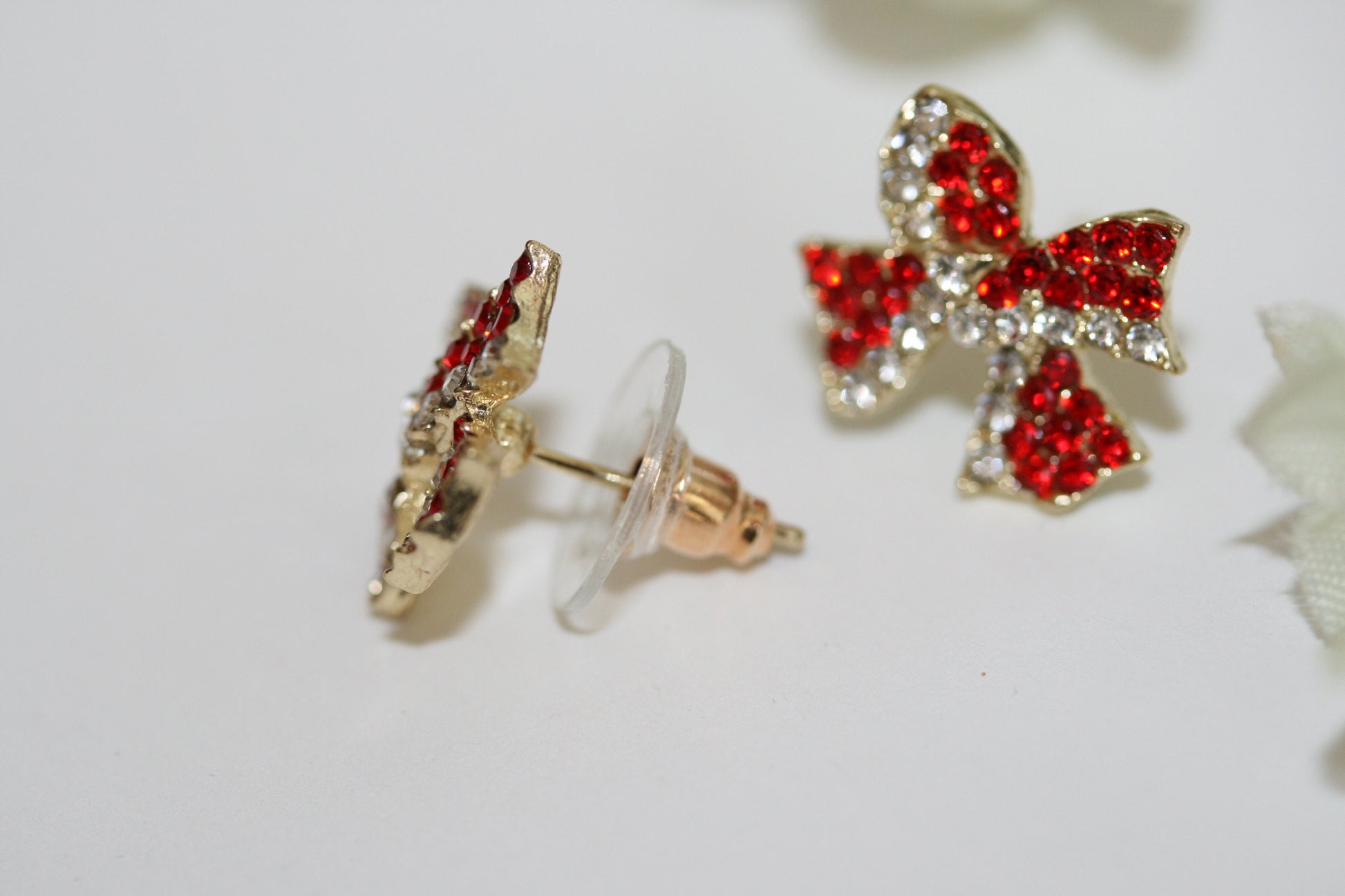 Crystal Bow Shape Stud Earrings for Women Bow Christmas Stud Earrings