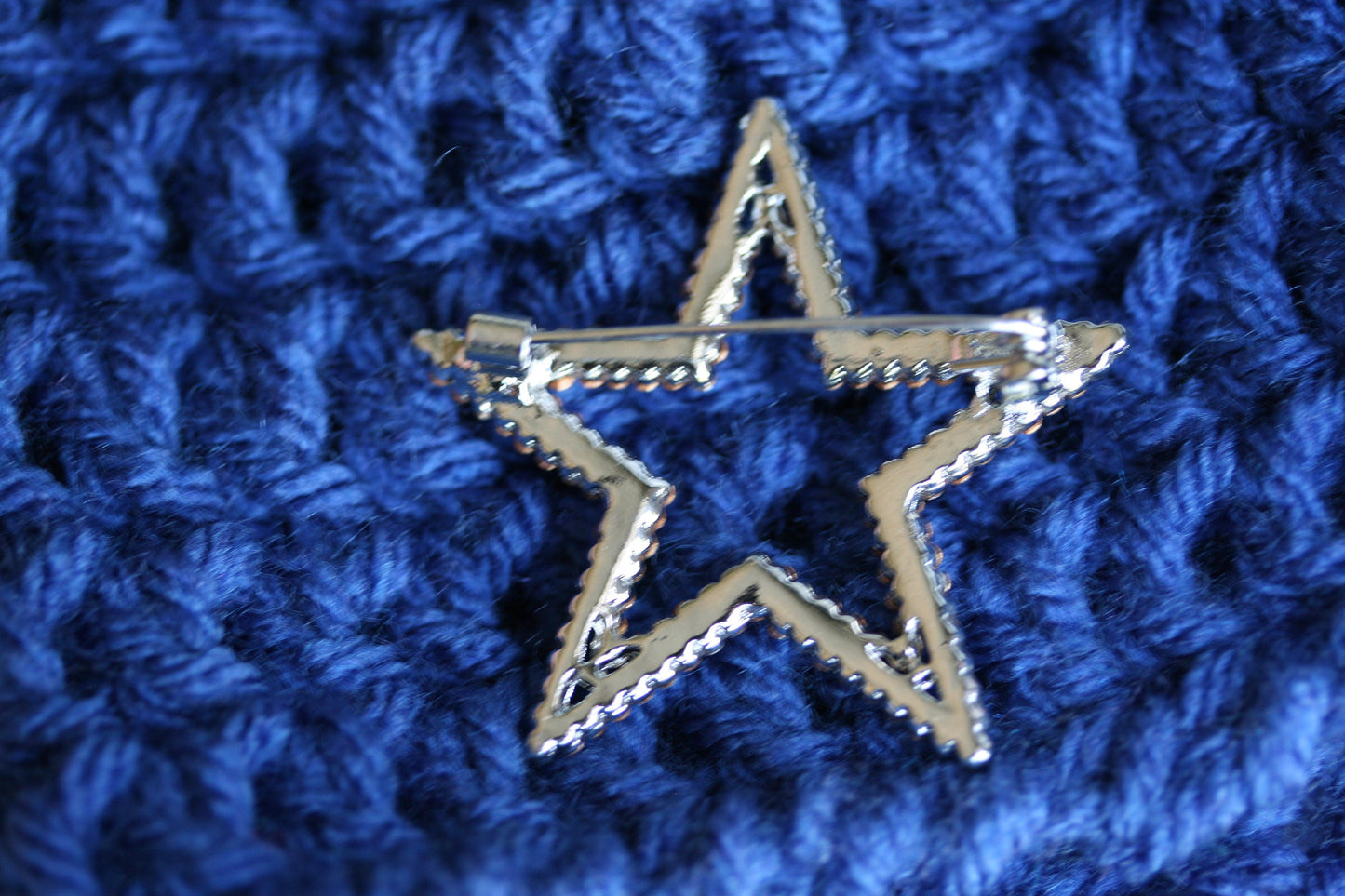 Silver Plated Clear Austrian Crystal Open Layered Star Brooch Rhinestone Star Pin