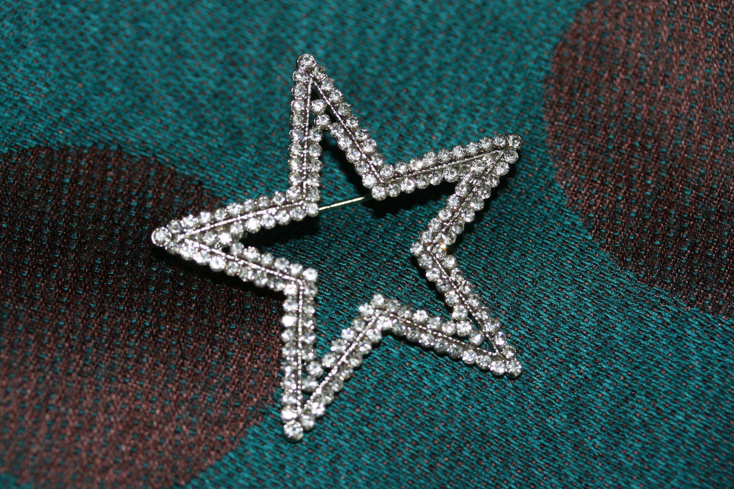 Silver Plated Clear Austrian Crystal Open Layered Star Brooch Rhinestone Star Pin