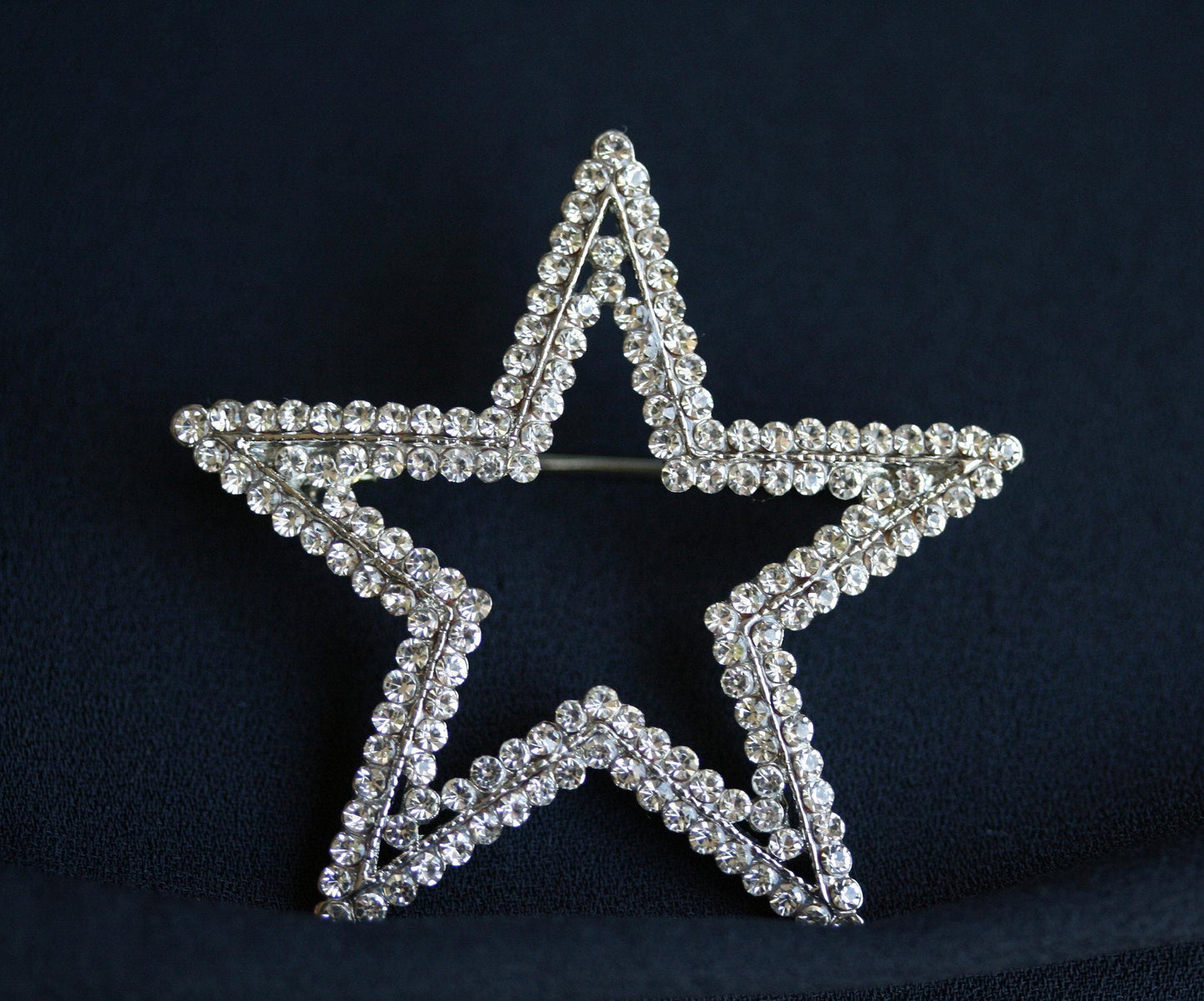 Silver Plated Clear Austrian Crystal Open Layered Star Brooch Rhinestone Star Pin