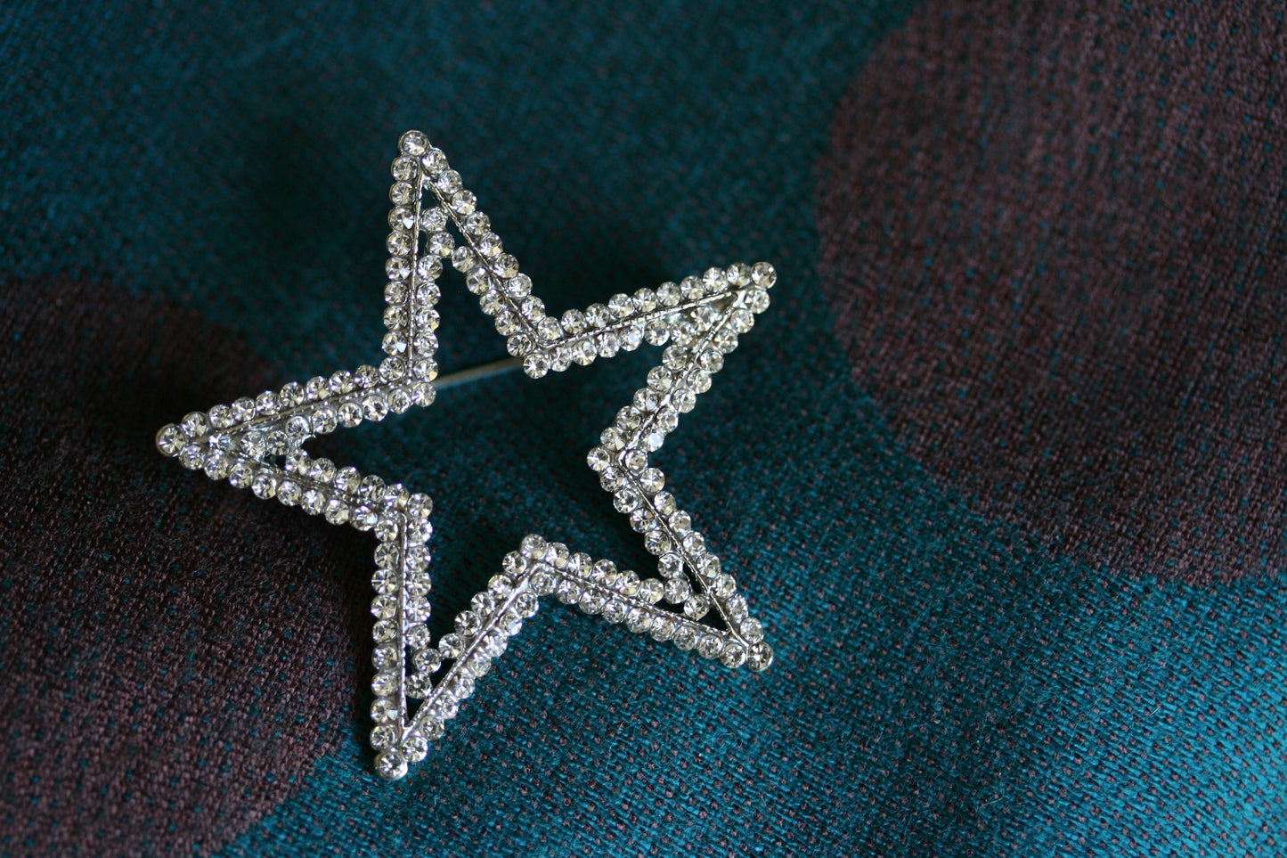 Silver Plated Clear Austrian Crystal Open Layered Star Brooch Rhinestone Star Pin