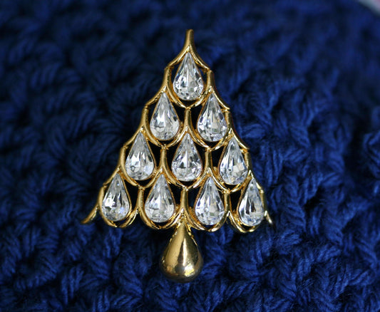 Napier Teardrop Shape Clear Rhinestone Shiny Gold Plated Christmas Tree Brooch Christmas Tree Pin