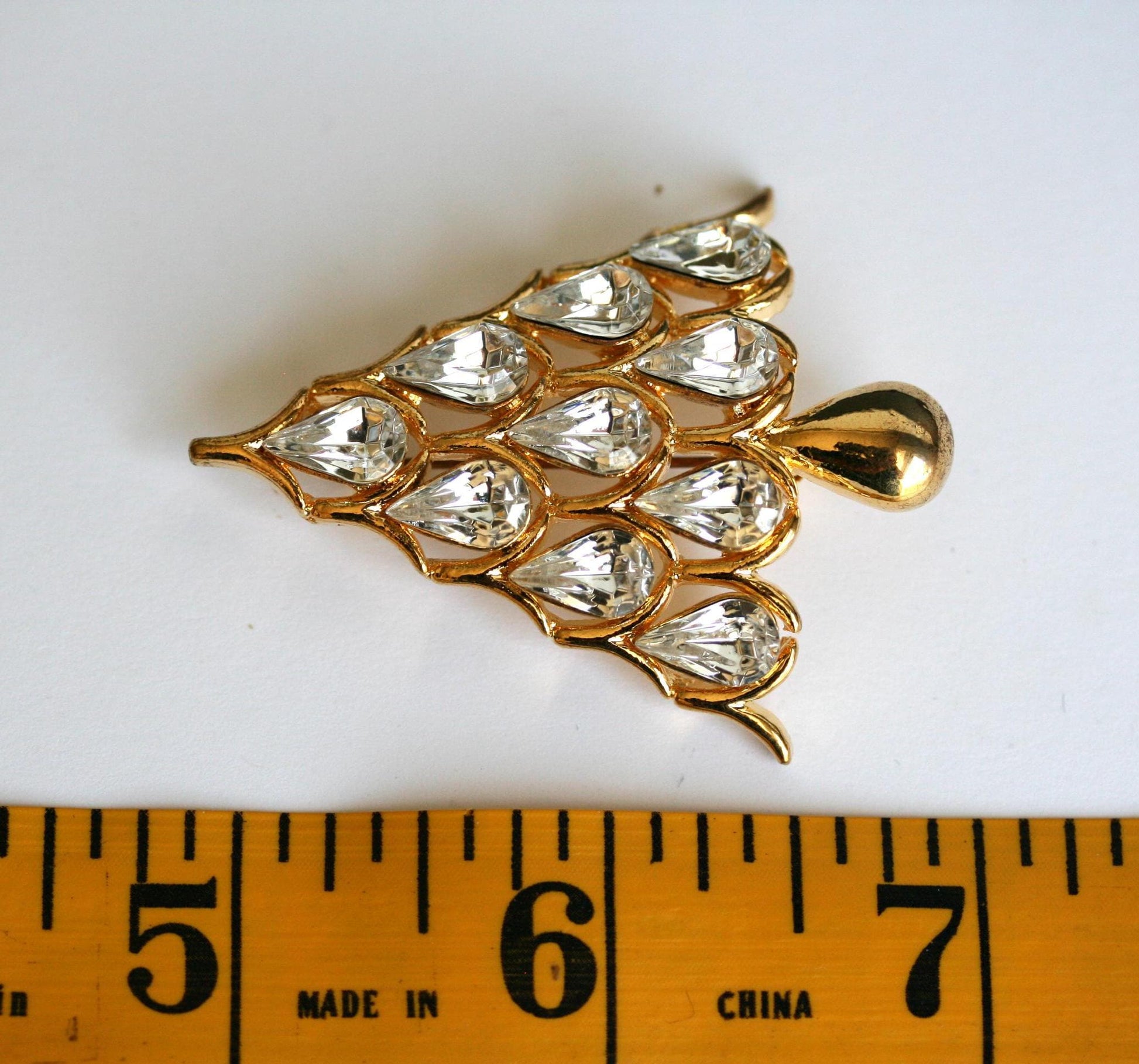 Napier Teardrop Shape Clear Rhinestone Shiny Gold Plated Christmas Tree Brooch Christmas Tree Pin