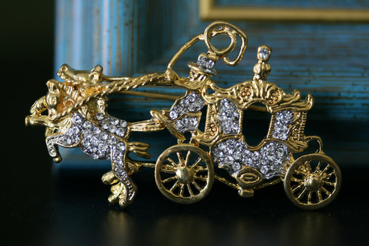 Stunning Vintage Rhinestone Stage Coach Brooch Horse Coach Pin Rhinestone Crystal Carriage Stagecoach Ball