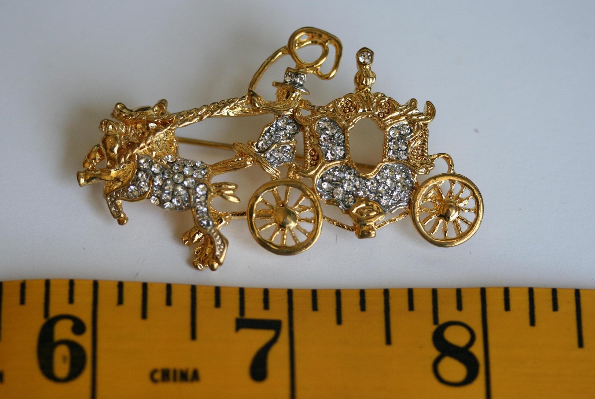 Stunning Vintage Rhinestone Stage Coach Brooch Horse Coach Pin Rhinestone Crystal Carriage Stagecoach Ball