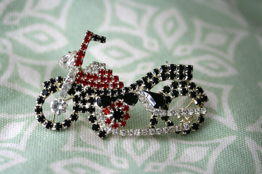 Vintage 3D Motorcycle Bike brooch pin Crystal Harley Motor Bike Pin