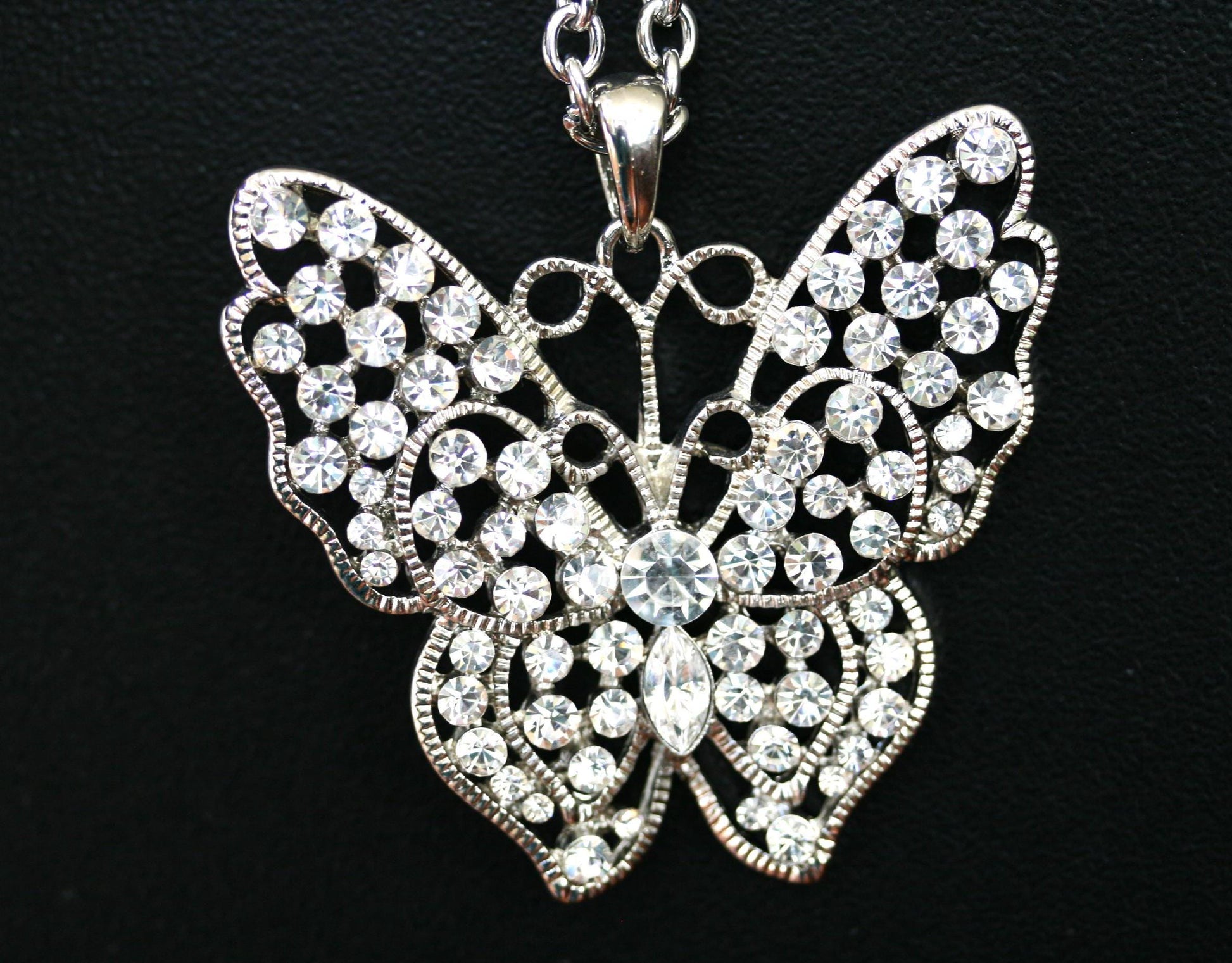 Butterfly Pendant Necklace Austrian Crystal Costume Jewelry Charm