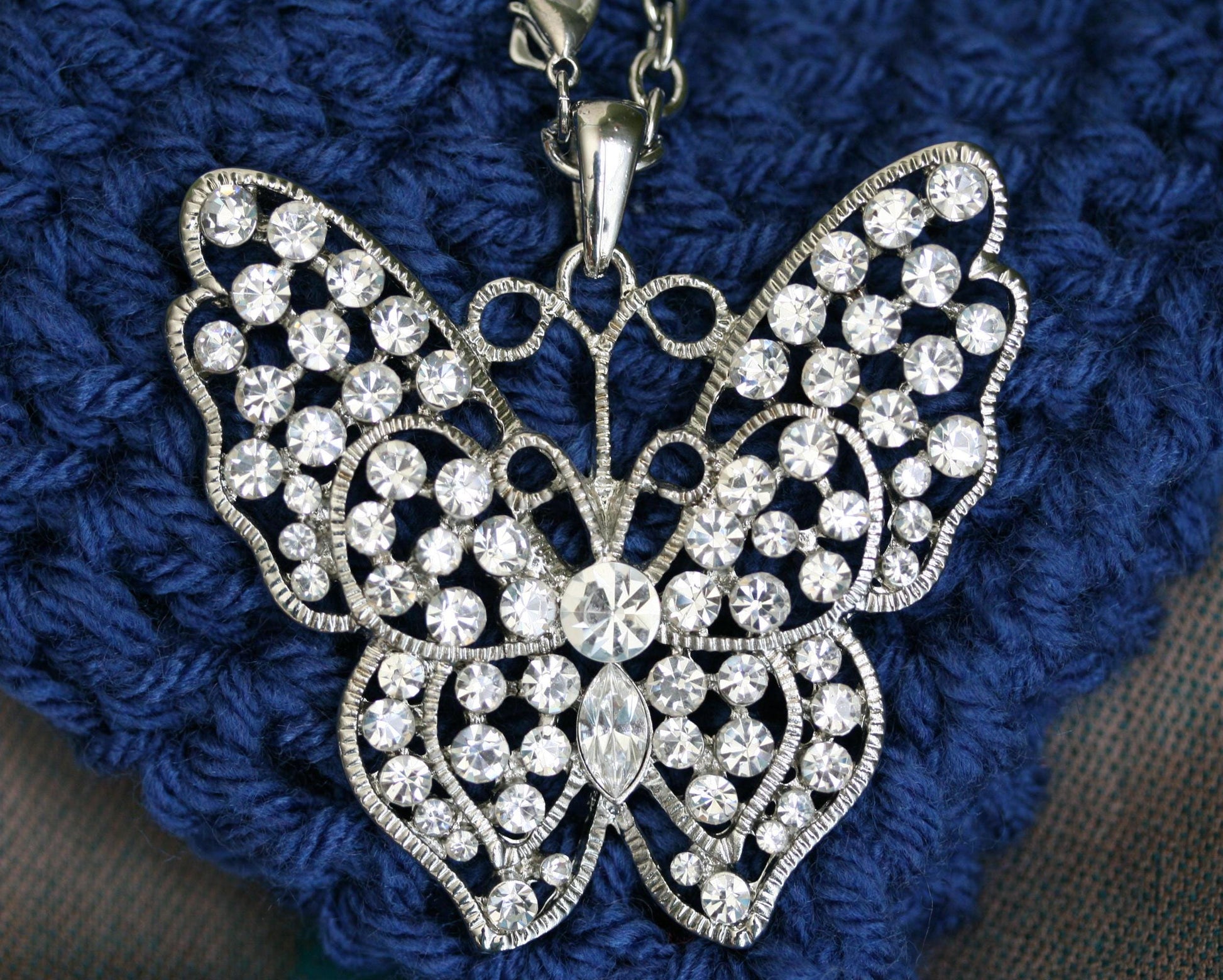 Butterfly Pendant Necklace Austrian Crystal Costume Jewelry Charm