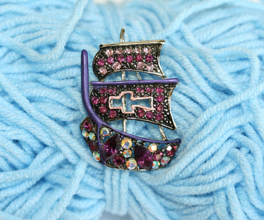 Vintage DAMASCENE Sailboats Pin Brooch