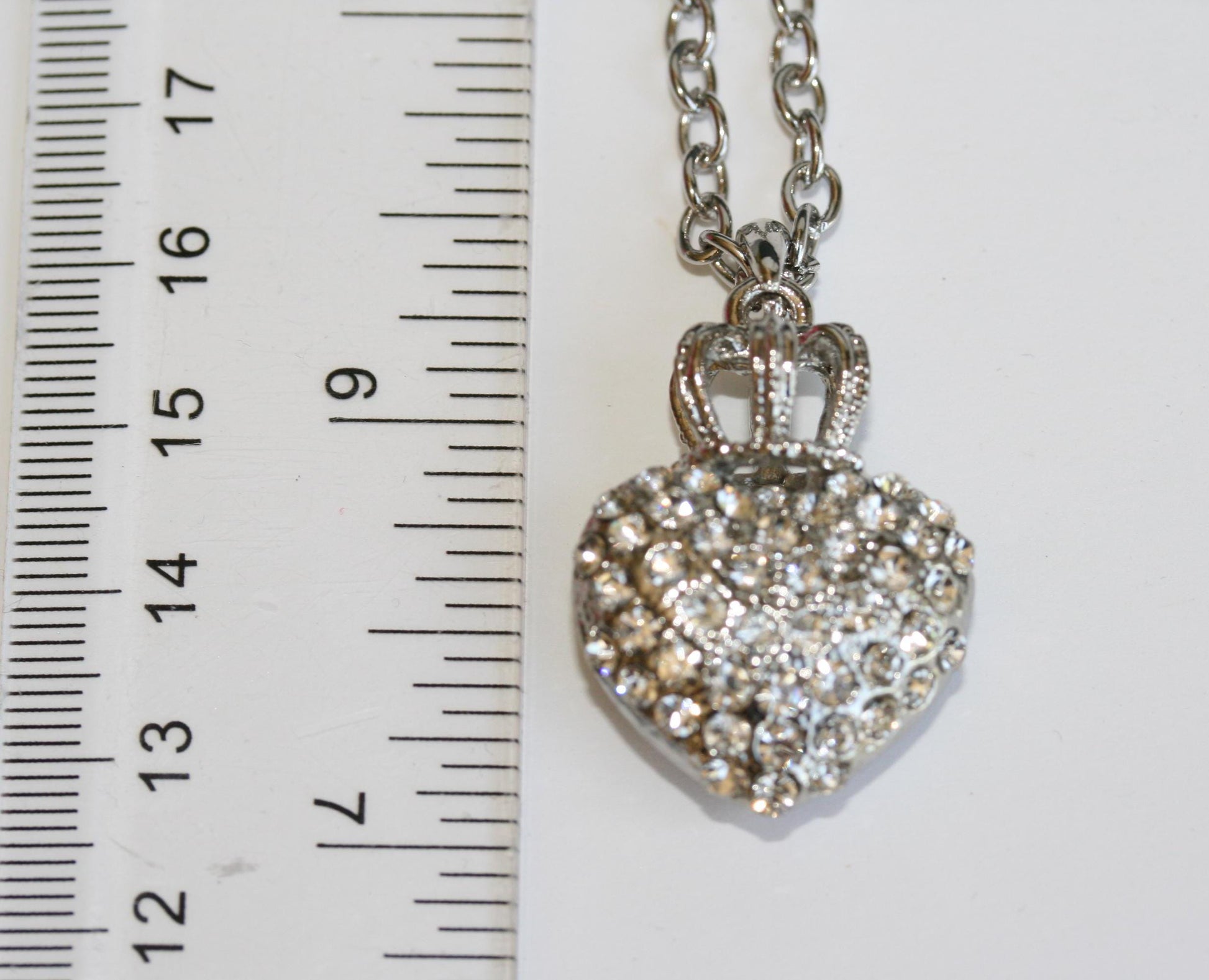 Puffy Heart and Crown Pendant Necklace Queen of Hearts Rhinestone Necklace Pendants