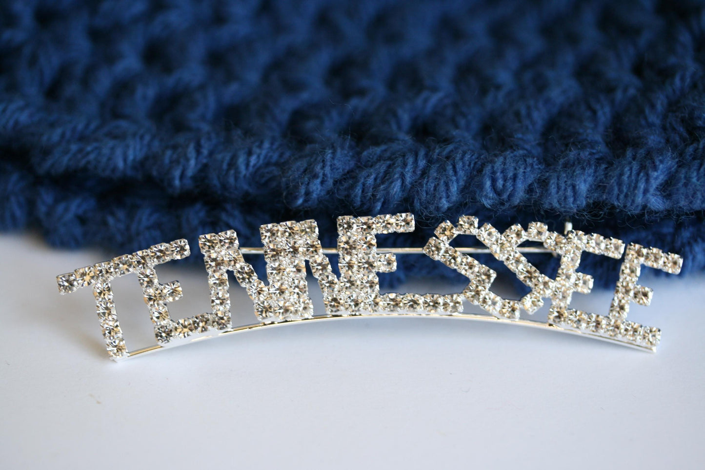 Word TENNESSEE Letter Pin Rhinestone Silver Plated State of TENNESSEE Brooch