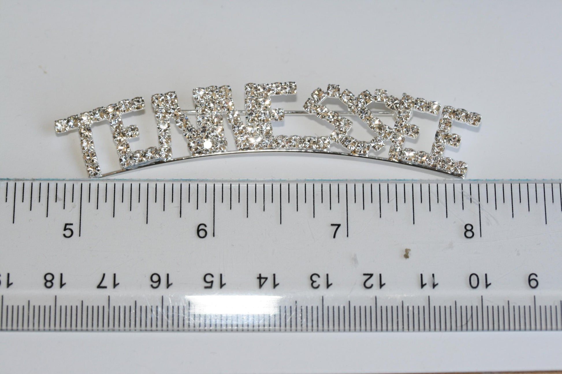 Word TENNESSEE Letter Pin Rhinestone Silver Plated State of TENNESSEE Brooch
