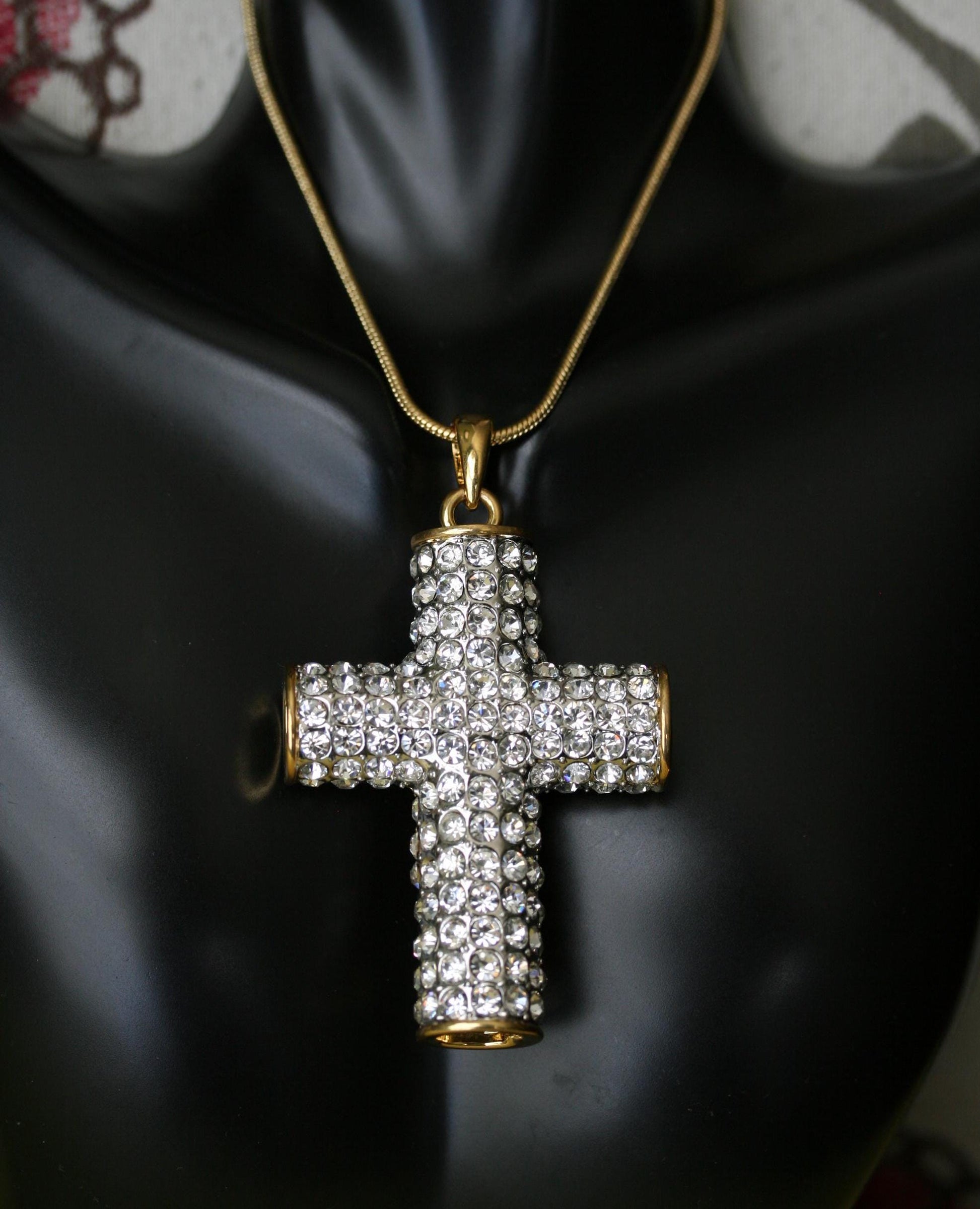 Rhinestone CZ Cross Pendant With Necklace