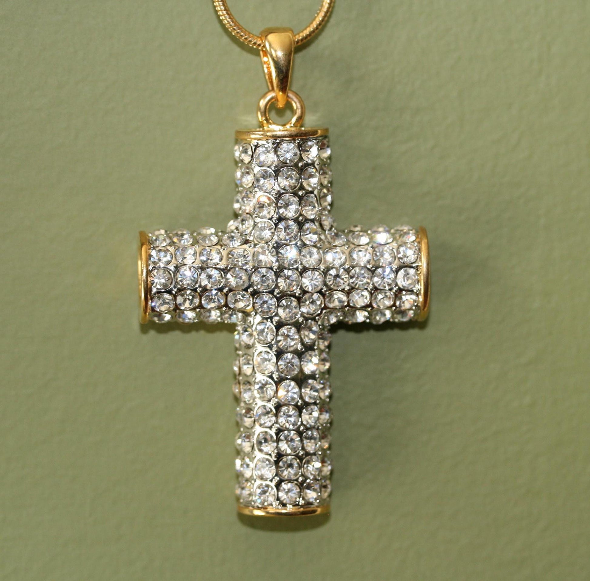 Rhinestone CZ Cross Pendant With Necklace