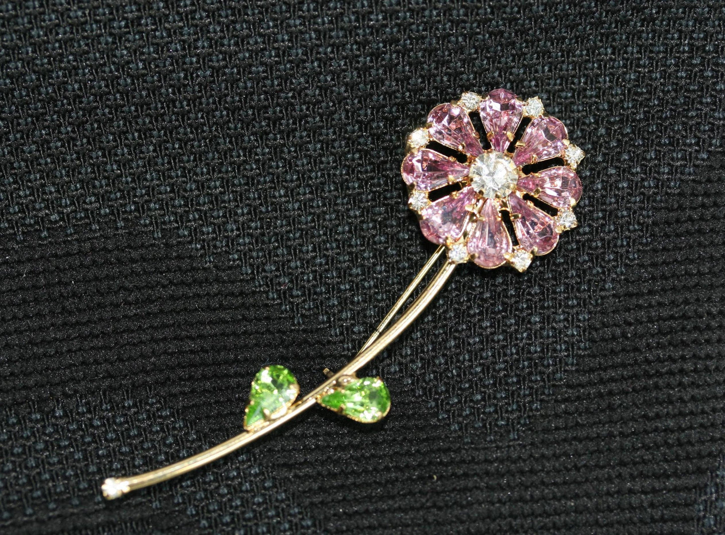Vintage Estate Flower Brooch Pink Rhinestones Figural Pin Floral Flower Daisy Brooch
