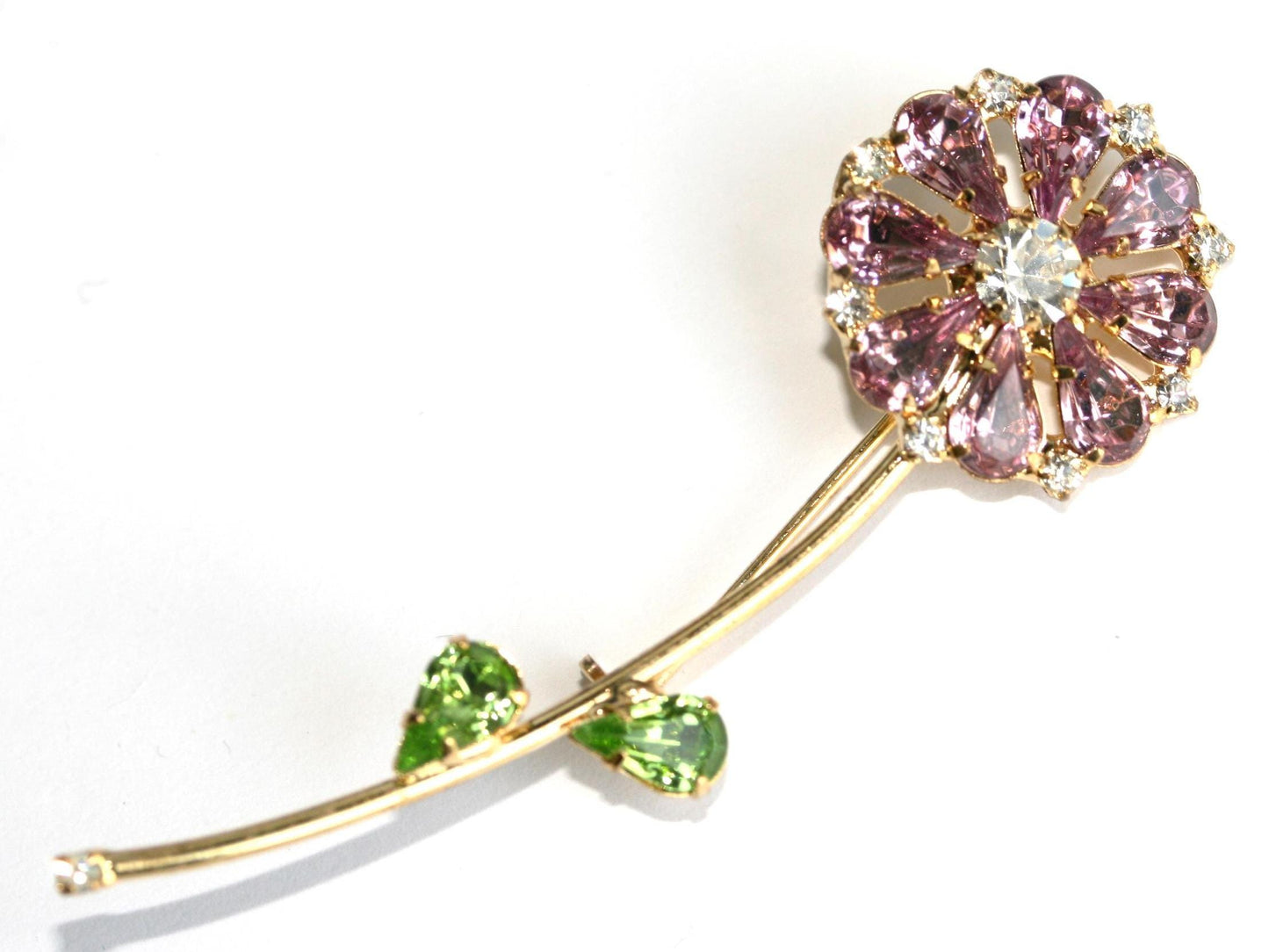 Vintage Estate Flower Brooch Pink Rhinestones Figural Pin Floral Flower Daisy Brooch