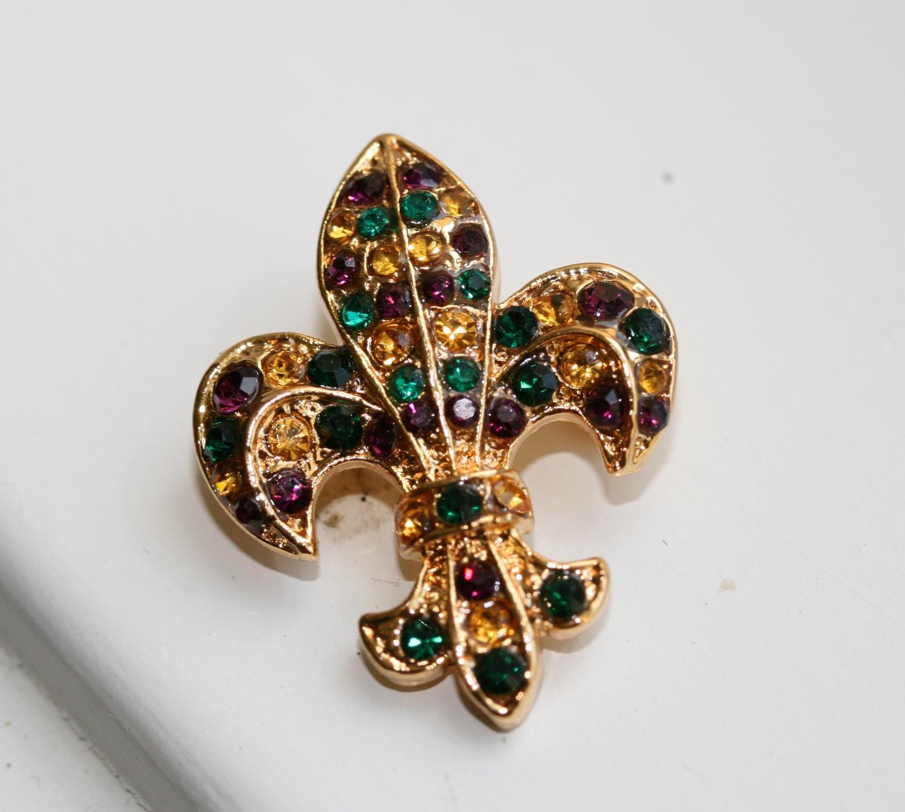 Mardi Gras French Fleur De Lis Flower Floral Pin Brooch, Fleur De Lis Brooch Jewelry Gift for Her