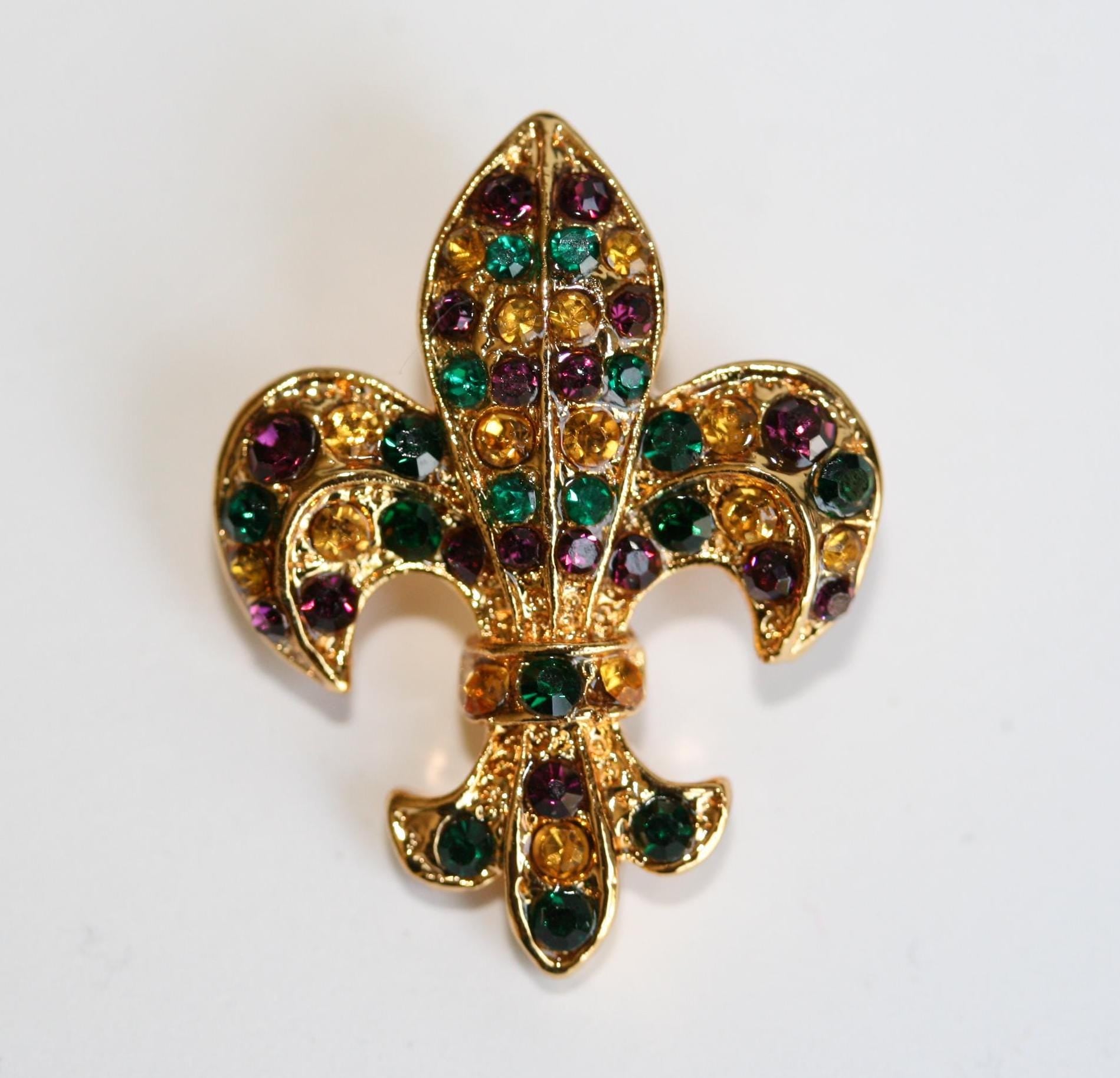 Mardi Gras French Fleur De Lis Flower Floral Pin Brooch, Fleur De Lis Brooch Jewelry Gift for Her