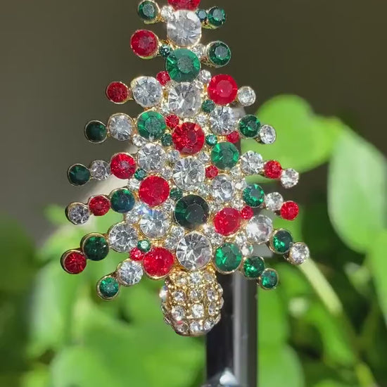 Rhinestone Embellished Holiday Galore CHRISTMAS Tree Brooch, Multi-colors Xmas Holiday Jewelry Gift