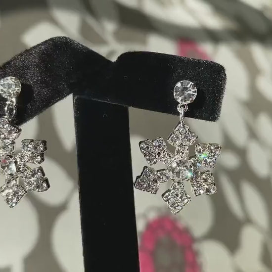 Sparkling Austrian Rhinestone Snowflake Post Dangle and Drop Earrings, Christmas Holiday Jewelry and Gift
