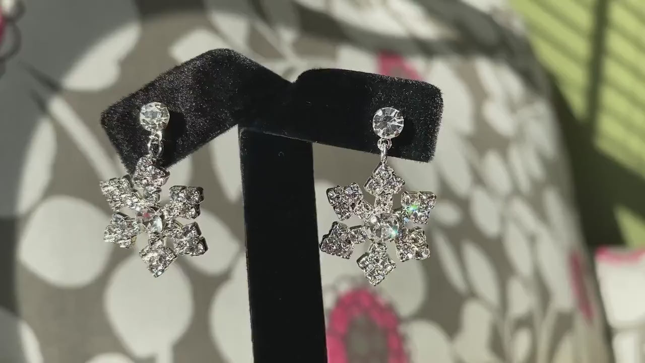 Sparkling Austrian Rhinestone Snowflake Post Dangle and Drop Earrings, Christmas Holiday Jewelry and Gift