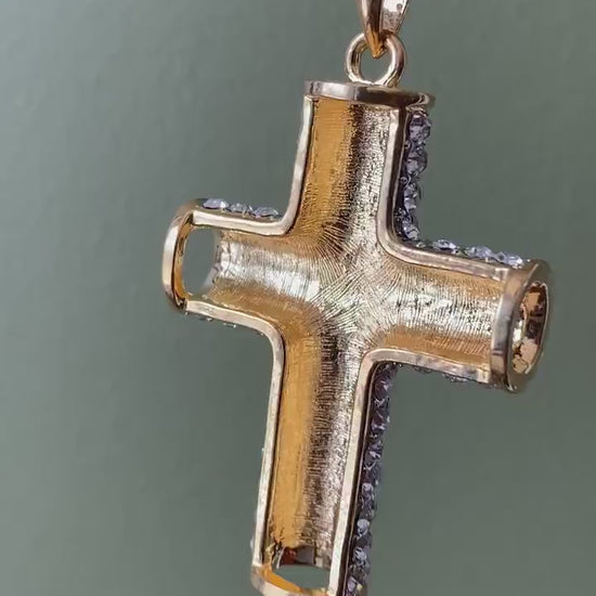 Rhinestone CZ Cross Pendant With Necklace
