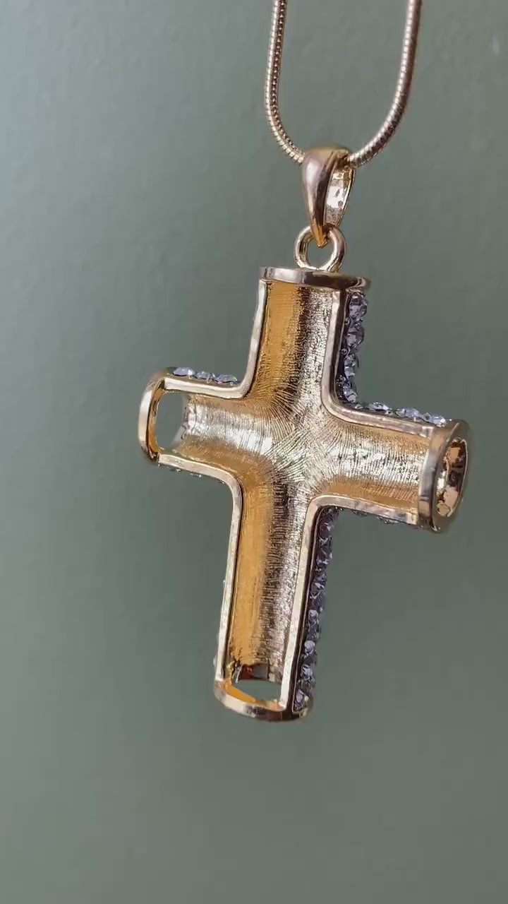 Rhinestone CZ Cross Pendant With Necklace