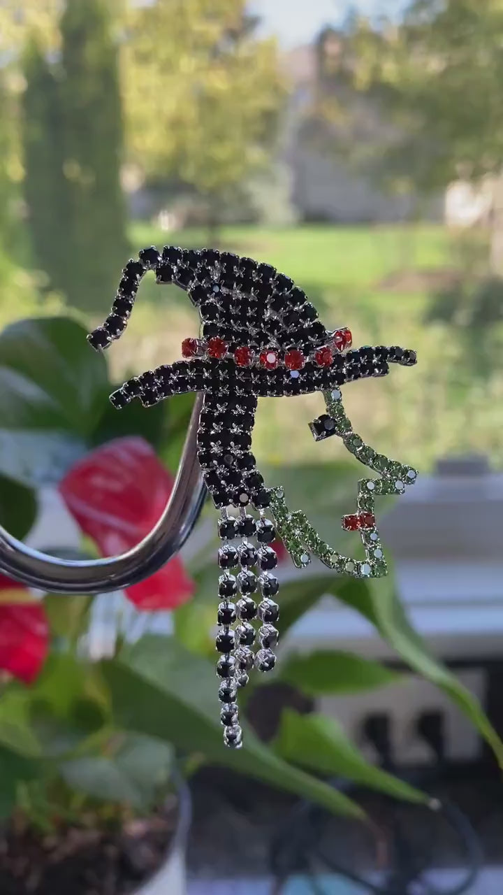 Prong Set Rhinestone Witch Western Wicked Wizard Halloween Pin Brooch, Halloween Witch Jewelry Gift