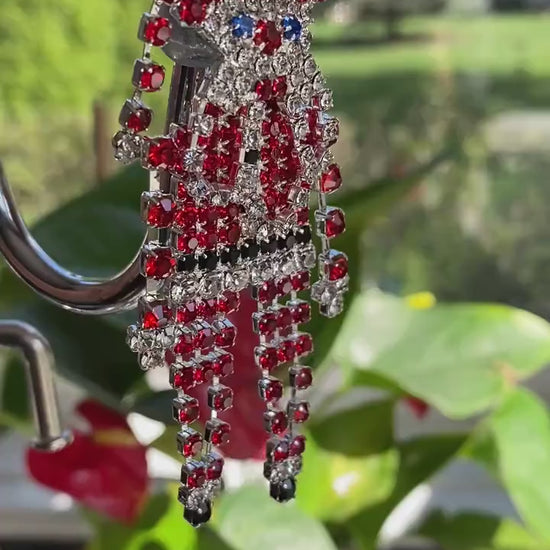 Santa Claus Dangle Prong Set Rhinestone Christmas Brooch Pin, Holiday Jewelry, Gift