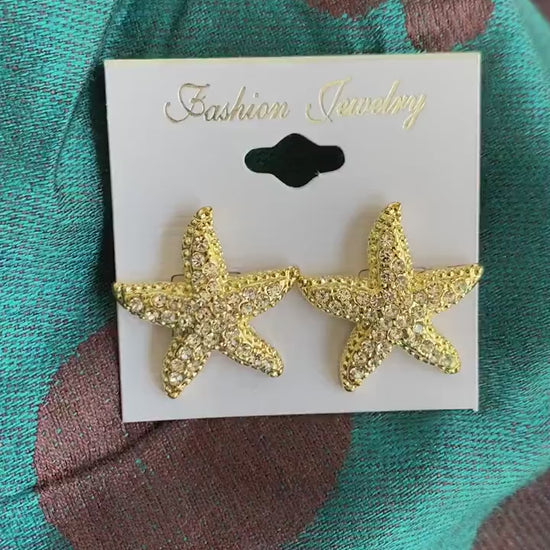 Rhinestone Starfish Post Earrings. Star Fish Stud Earrings. Beach Starfish Stud Bridal Wedding Earrings
