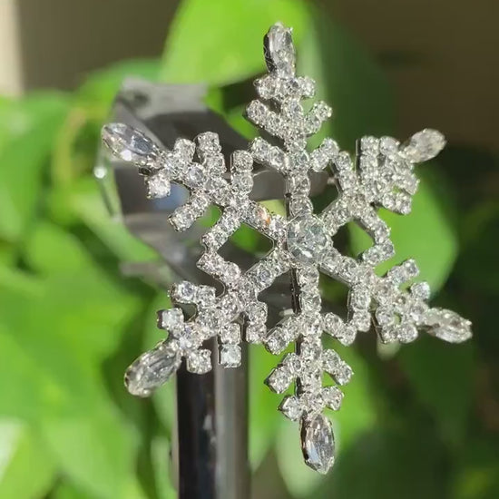 Rhinestone Snowflake Christmas Pin Brooch & Pendant, Crystal Snowflake Jewelry Gift, Winter Holiday Jewelry Gift