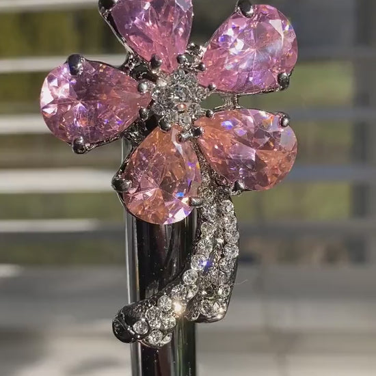 Vintage Pink Topaz Rhinestone Flower Pin Brooch, Flower Jewelry