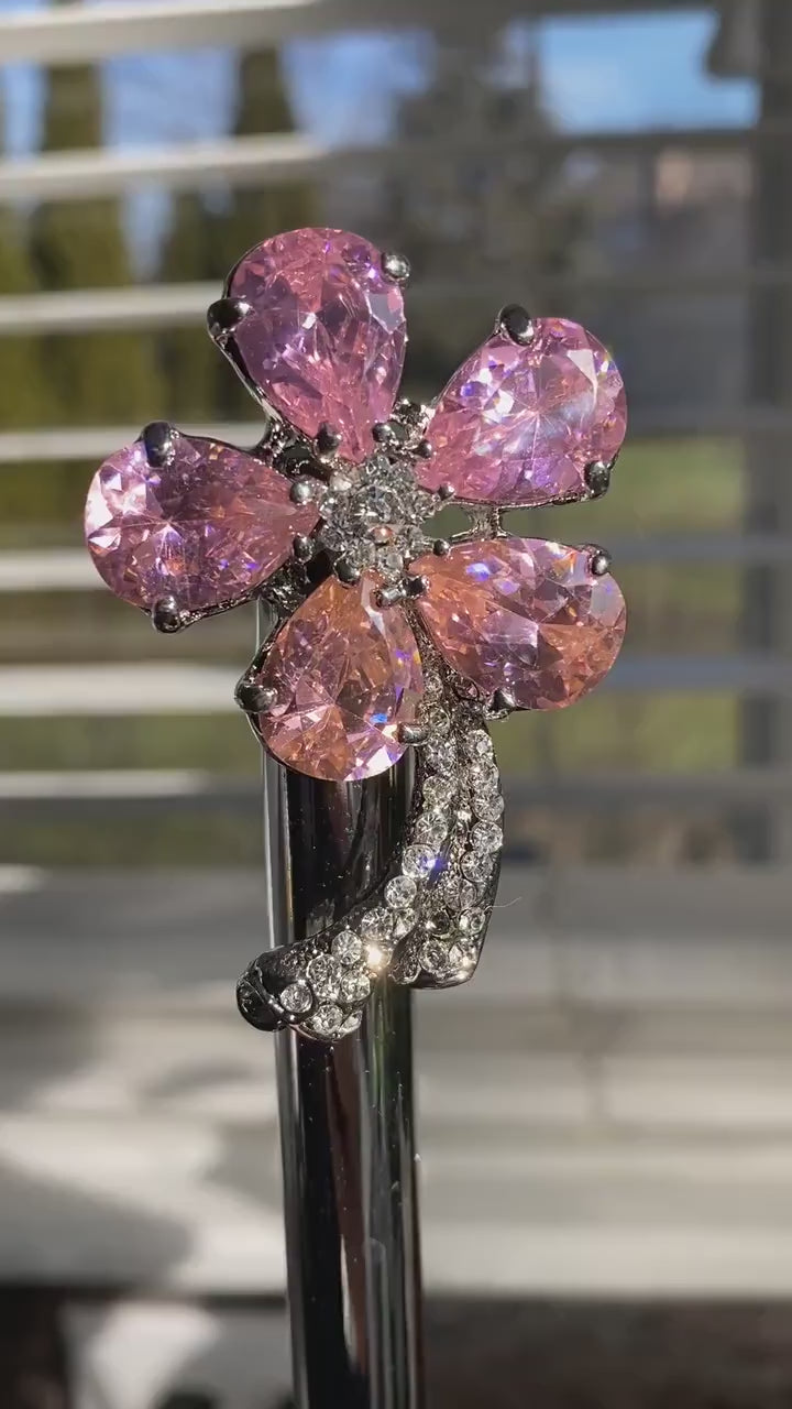 Vintage Pink Topaz Rhinestone Flower Pin Brooch, Flower Jewelry