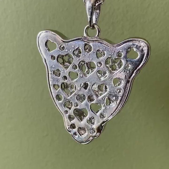 Vintage Silver-plated Leopard Tiger Head Crystal Pendant Chain Necklace