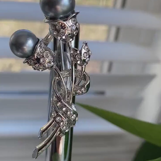 Faux Pearl Flower Rhinestone Brooch Flower Pin Valentine's Day Jewelry Gift, Embellishment Fashion Accessories