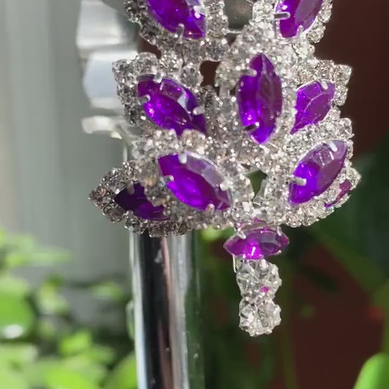 Dazzling Rhinestone Christmas Tree Brooch, Pin, Crystal Purple Xmas Tree, Costume Holiday Jewelry Gift