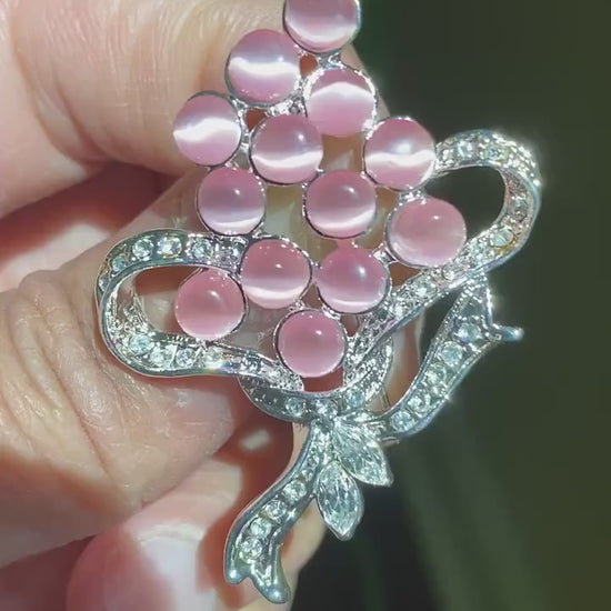Rhinestone & Cat Eye Stone Décor Brooch, Woman's Elegant Flower Floral Bridal Wedding Bouquet Brooches Imitation Cats Eye Brooch Pins