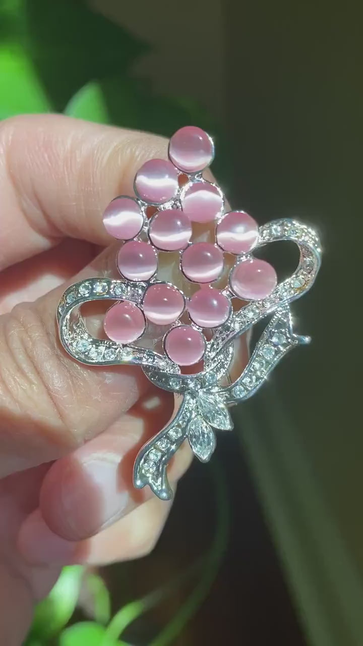 Rhinestone & Cat Eye Stone Décor Brooch, Woman's Elegant Flower Floral Bridal Wedding Bouquet Brooches Imitation Cats Eye Brooch Pins