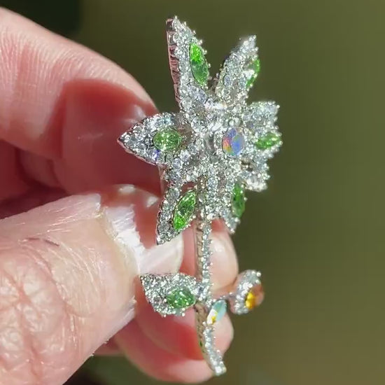 Vintage Rhinestone Daisy Flower Brooch Pin,  Crystal Flower Brooch Pin