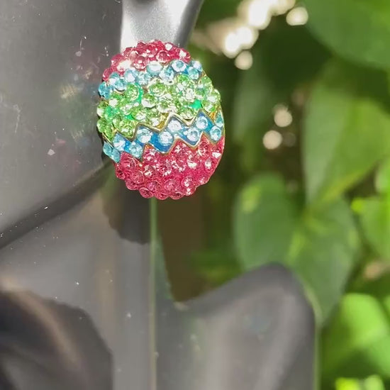 Rhinestone Multi-Colors Easter Egg Brooch Pin and Post Earrings Set, Easter Holiday Costume Jewelry