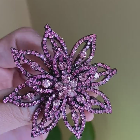 Pink Rhinestone Star Flower Brooch Pin, Bridal Brooch, Brooches Pins Wedding, Crystal Broaches Women