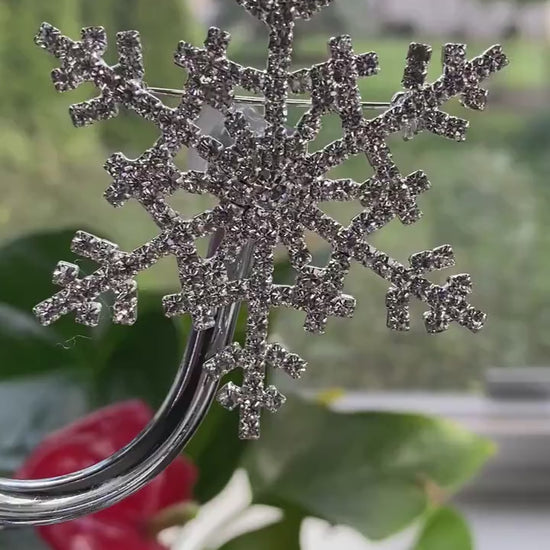 Silver Crystal Rhinestone Snowflake Christmas Pin Brooch Or Pendant, Diamond Winter Holiday Xmas Jewelry Gift