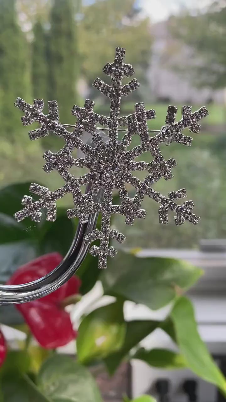 Silver Crystal Rhinestone Snowflake Christmas Pin Brooch Or Pendant, Diamond Winter Holiday Xmas Jewelry Gift