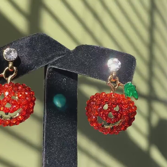 Crystal Ear stud for Girls Fashion Dangle Rhinestone Pumpkin Charms Earrings For Halloween Gifts
