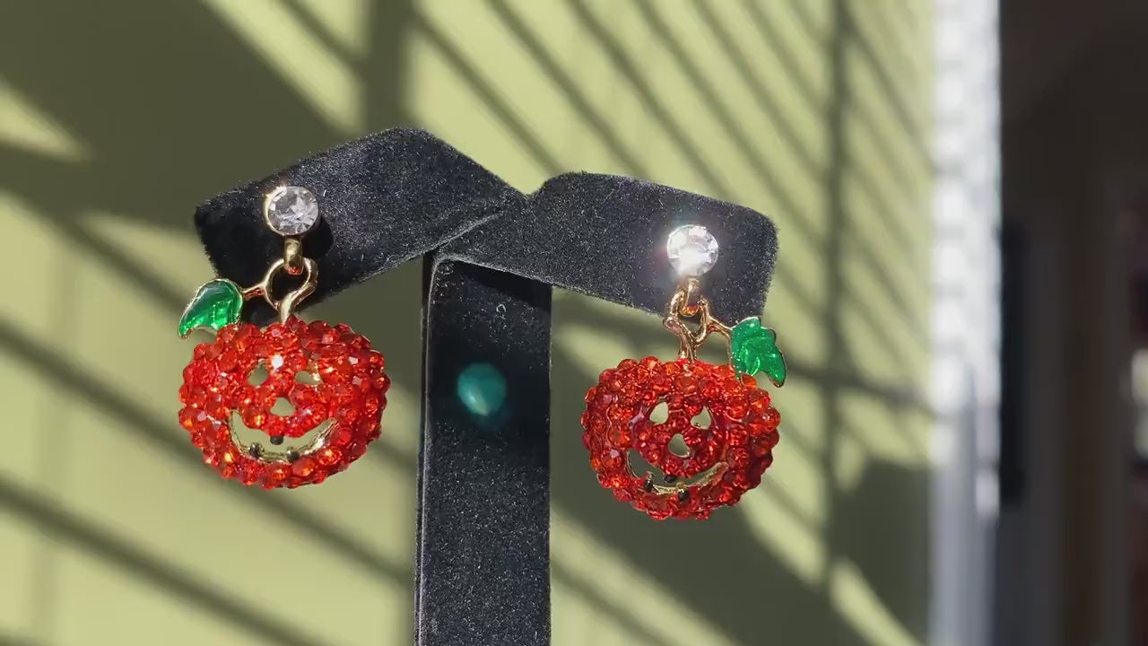Crystal Ear stud for Girls Fashion Dangle Rhinestone Pumpkin Charms Earrings For Halloween Gifts