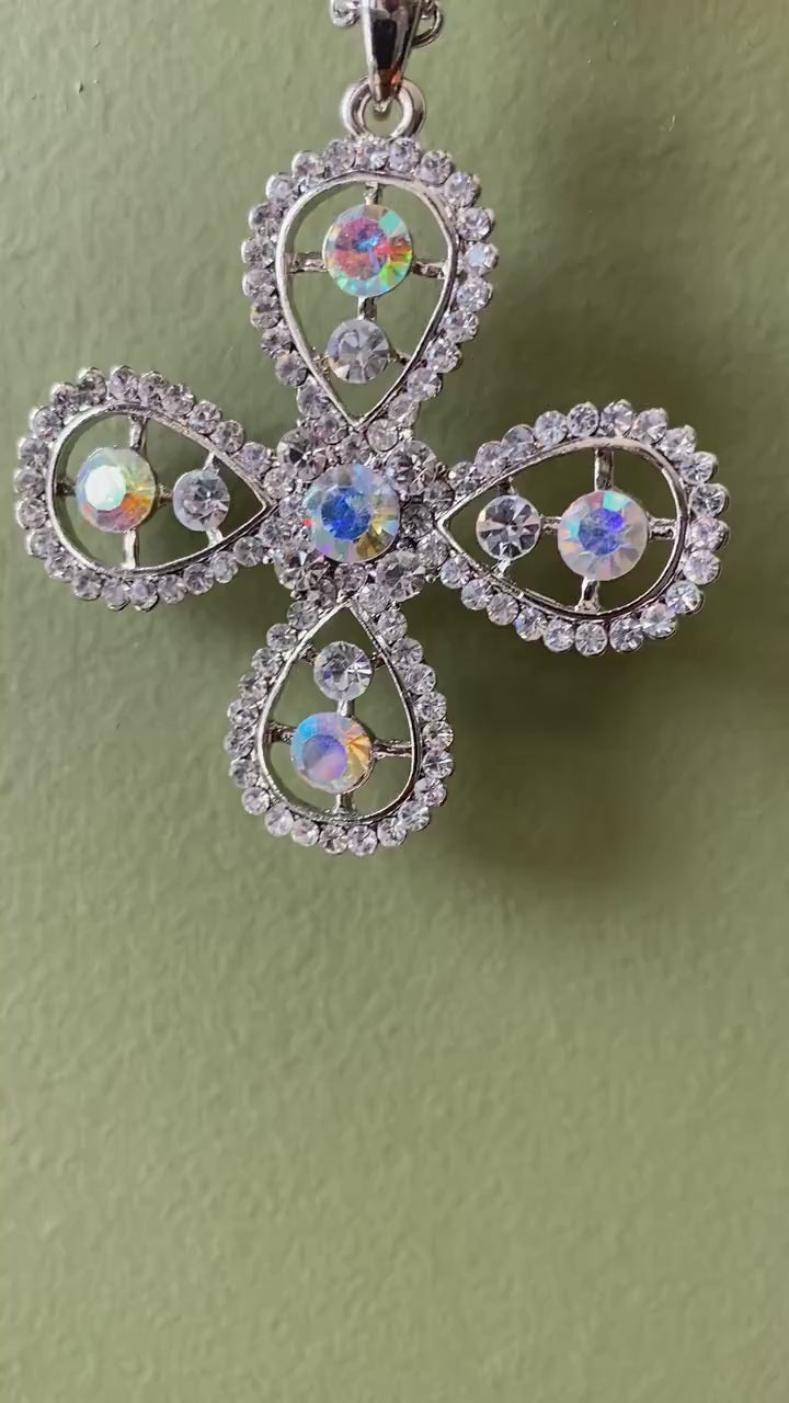 Cross Pendant With aurora aurora  Gemstones AB Rainbow Crystal Cross  Pendant Women's Necklace