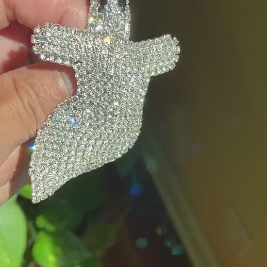 Vintage Jewelry Giant Adorable Rhinestone Spooky Flying Ghost Halloween Pin Brooch